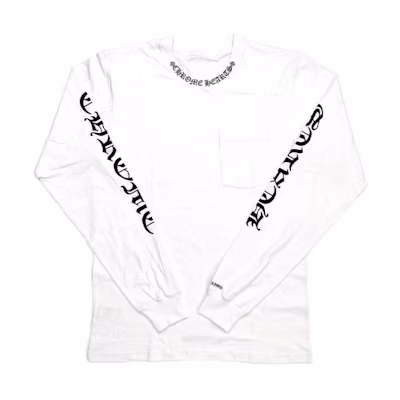 Chrome Hearts White Long Sleeve Tee with Neck Lettering and Arm Sanskrit Design Unisex CH-631