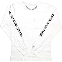 クロムハーツ ホワイト 長袖Tシャツ ネック文字&アーム梵字デザイン ユニセックス CH-631 Order クロムハーツ ホワイト 長袖Tシャツ ネック文字&アーム梵字デザイン ユニセックス CH-631