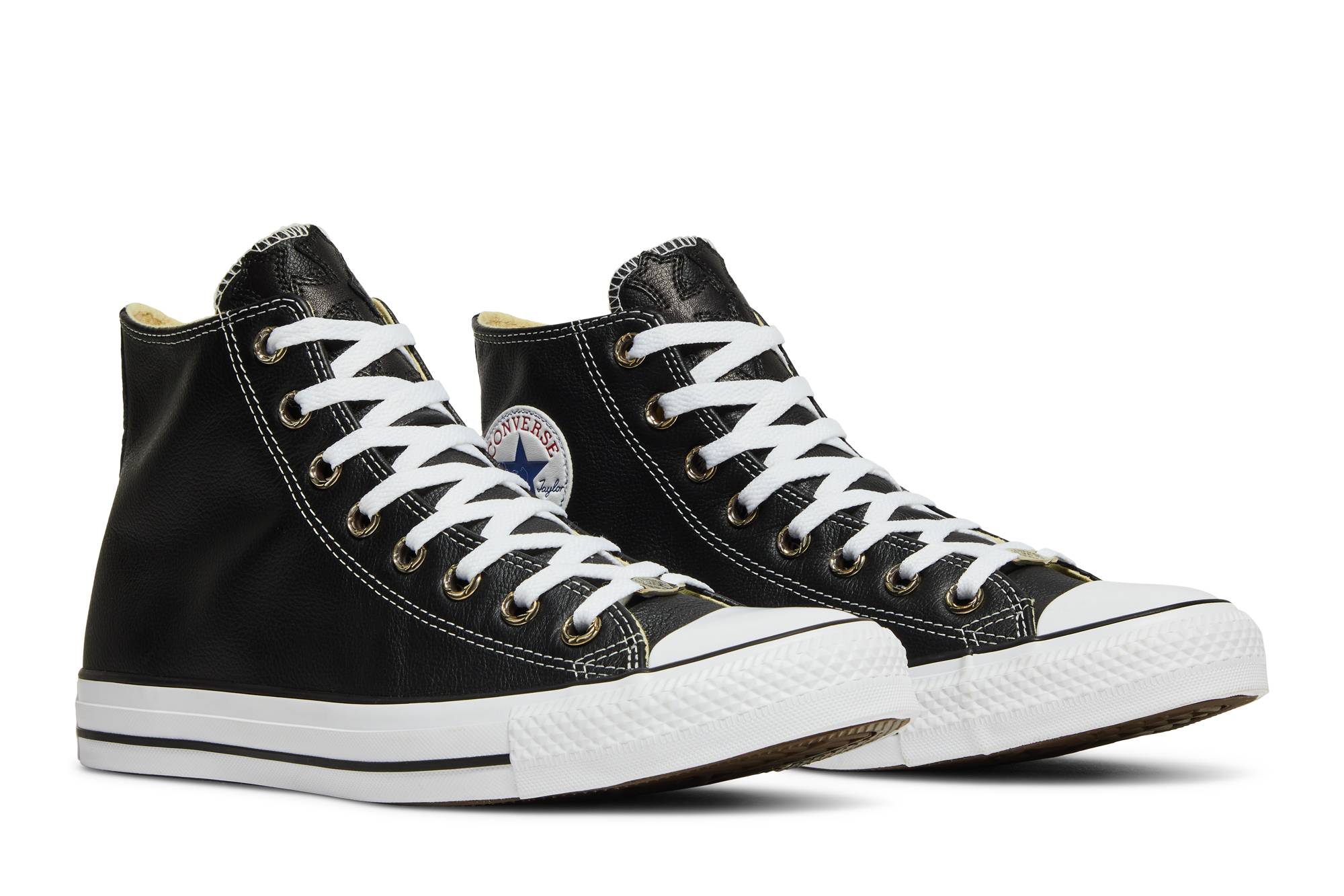 Cheap Chrome Hearts x Converse Chuck Taylor All Star Kulit Tinggi 'Hitam' 115-BLK-LTHR