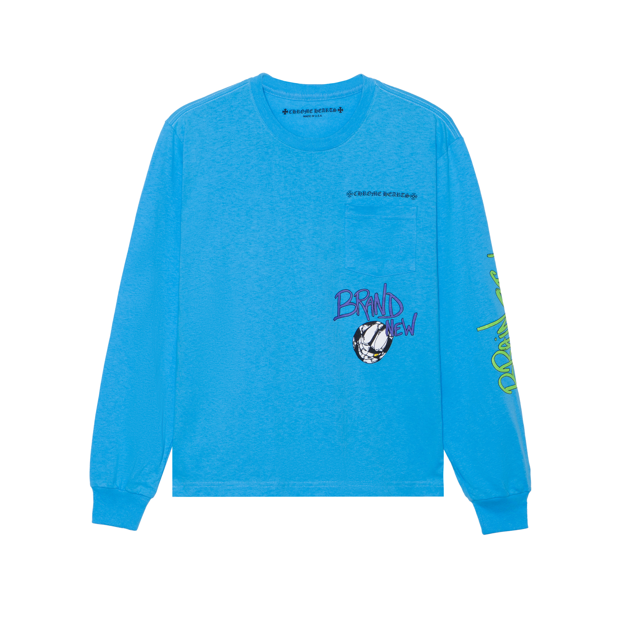 Chrome Hearts x Matty Boy SS24 Blue Letter Graphic Print Long Sleeve Unisex Tee CH-2024-0428