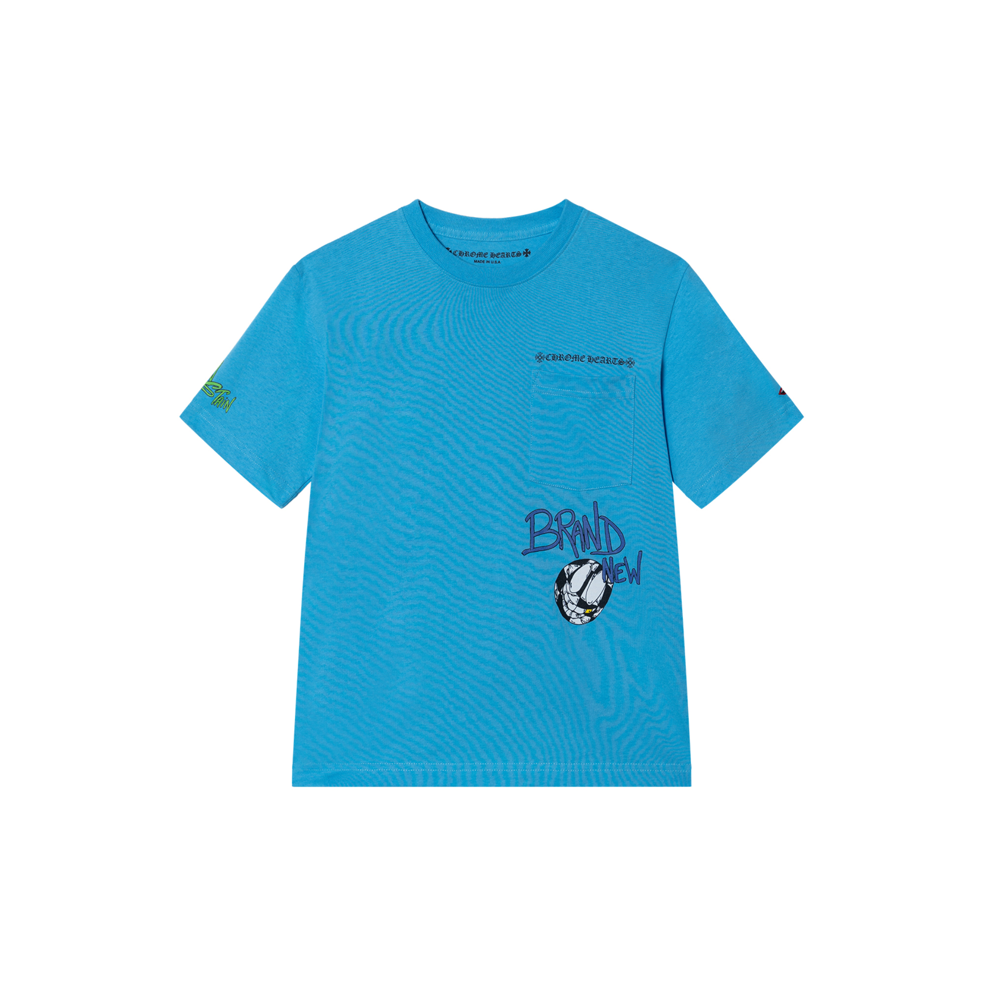 Chrome Hearts x Matty Boy SS24 Blue Letter Graphic Unisex T-Shirt. CH-2024-0409