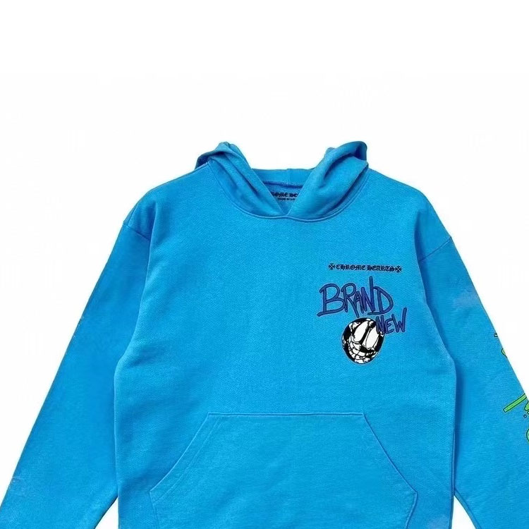 Shop Sudadera Unisex Chrome Hearts x Matty Boy SS24 Azul con Letras Estampadas Casual. CH-2024-0408