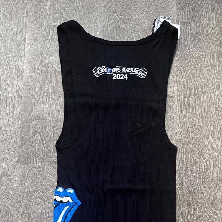 Shop Chrome Hearts x Rolling Stones SS24 Letter Print Black Unisex Tank Top. CH-253271