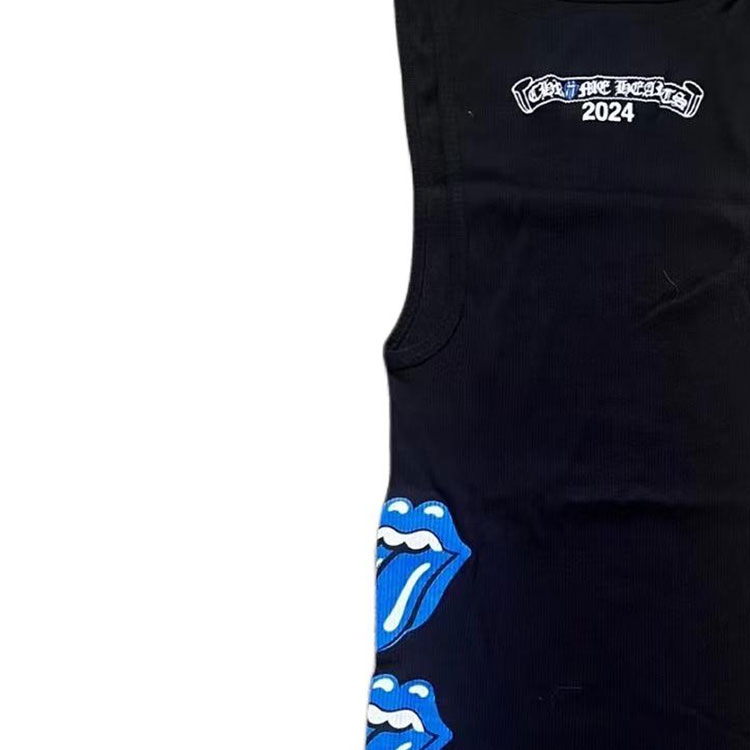 Cheap Chrome Hearts x Rolling Stones SS24 Letter Print Black Unisex Tank Top. CH-253271