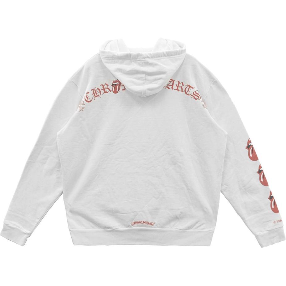Lookbook 크롬하츠 x 롤링스톤즈 SS24 로고 그래픽 후디 유니섹스 화이트. CH-2024-0760