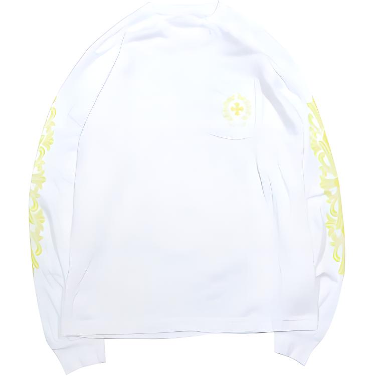 Chrome Hearts Yellow Sanskrit Cross Pocket Long Sleeve White Hoodie Mens CH-065