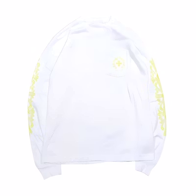 Chrome Hearts Yellow Sanskrit Cross Pocket Long Sleeve White Hoodie Mens CH-065