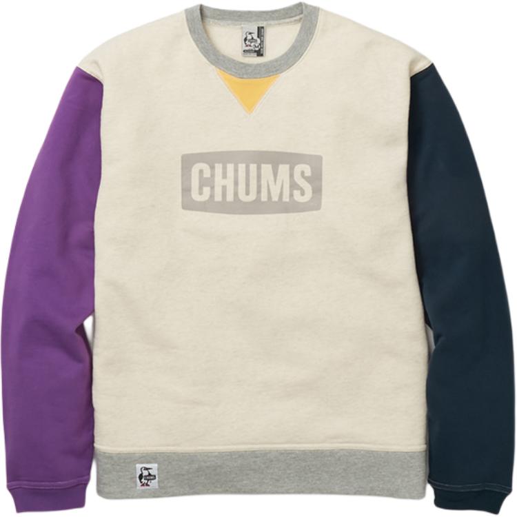 CHUMS Casual Unisex Crewneck Sweatshirt Natural Colorblock Design CH00-1416-C091