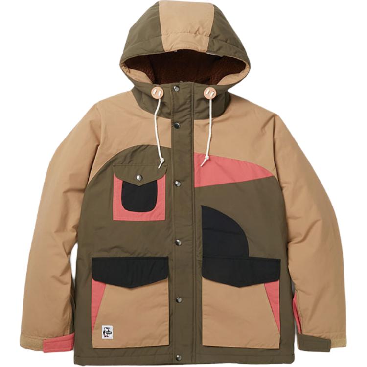 CHUMS Colorblock Zip Hoodie Jacket Khaki Unisex Comfortable & Breathable. CH04-1384-C074