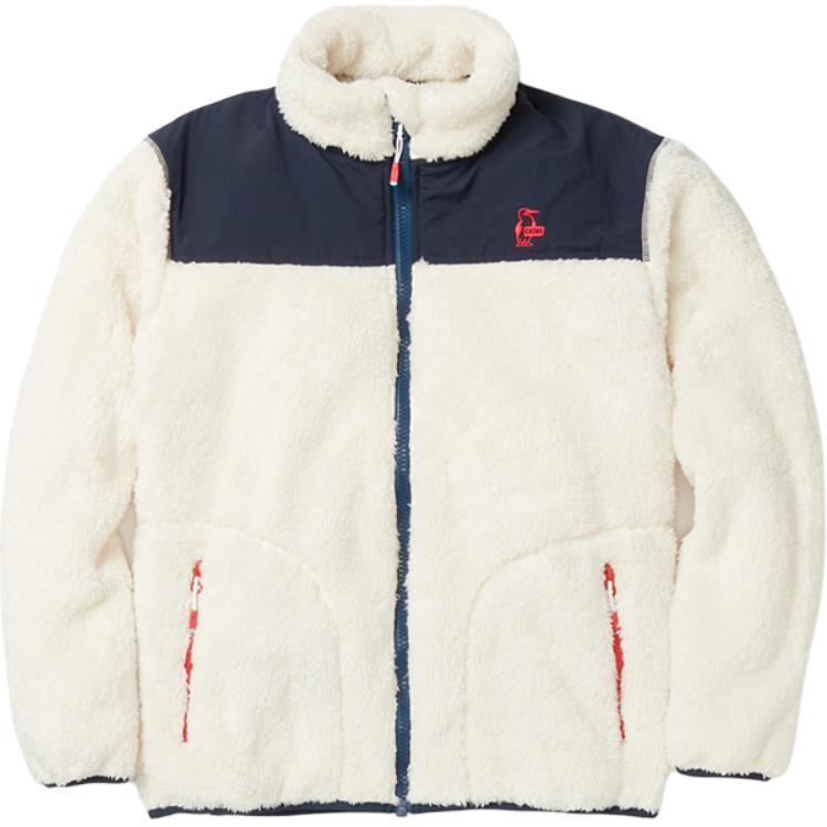 CHUMS Fleece Jacket Ivory/Navy Unisex Logo Stand-Collar Long Sleeve CH04-1360-W056