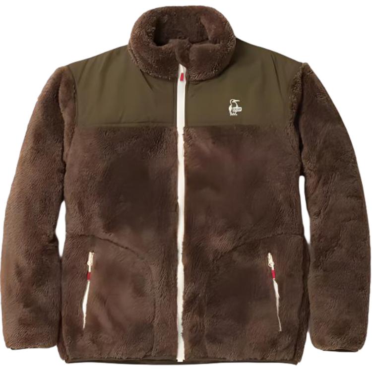 CHUMS Logo Fleece Jacket Brown/Khaki Unisex Long Sleeve Mock Neck CH04-1360-B055