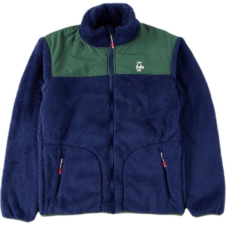 CHUMS Logo Stand Collar Fleece Jacket Unisex - Blue Green Stripes CH04-1360-N065
