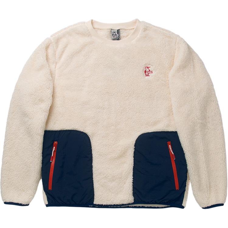 CHUMS Outdoor Crewneck Pullover Fleece Sweatshirt Unisex Cream/Navy. CH04-1231-W056