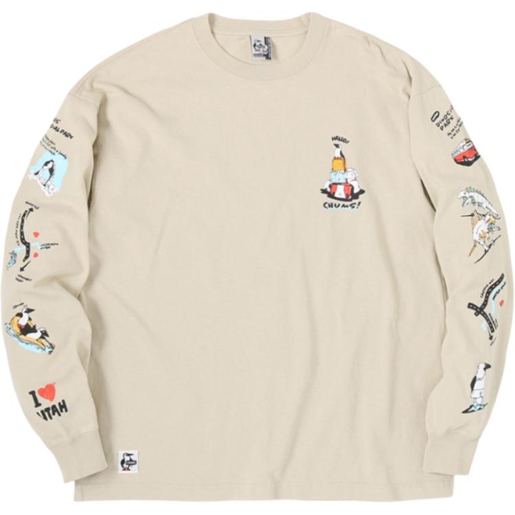 CHUMS Unisex Grey Crewneck Cartoon Print Pullover Sweatshirt. CH01-2346-G057
