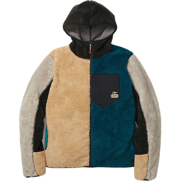 CHUMS Unisex Hooded Zip Fleece Jacket Blue-Green Colorblock CH04-1387-C094