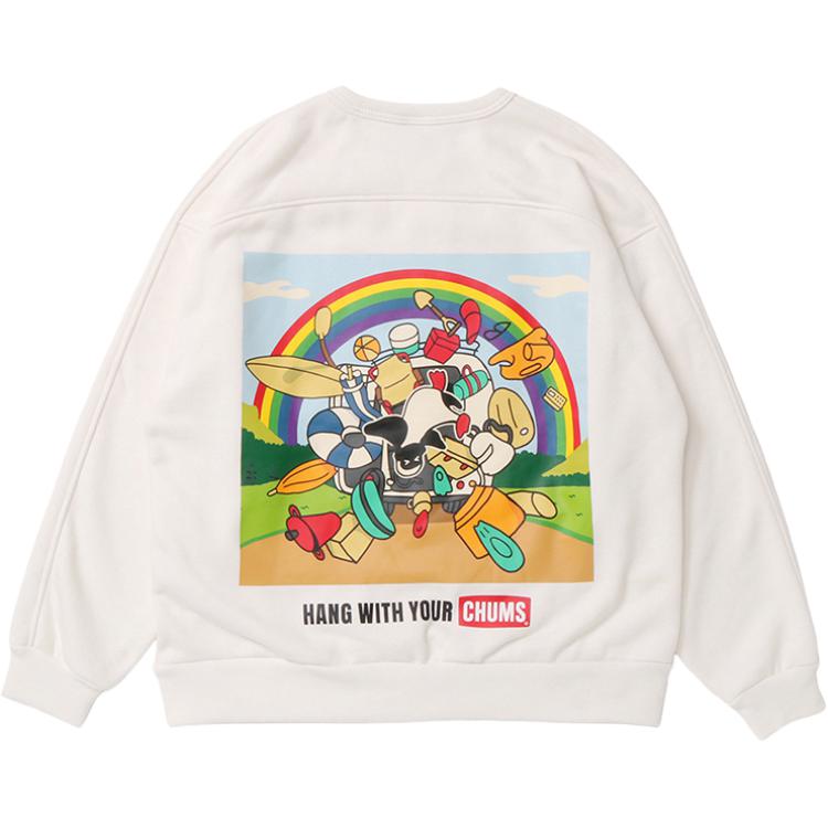 CHUMS Vintage Crewneck Printed Fleece Sweatshirt Unisex White Long Sleeve CH00-1355-W001