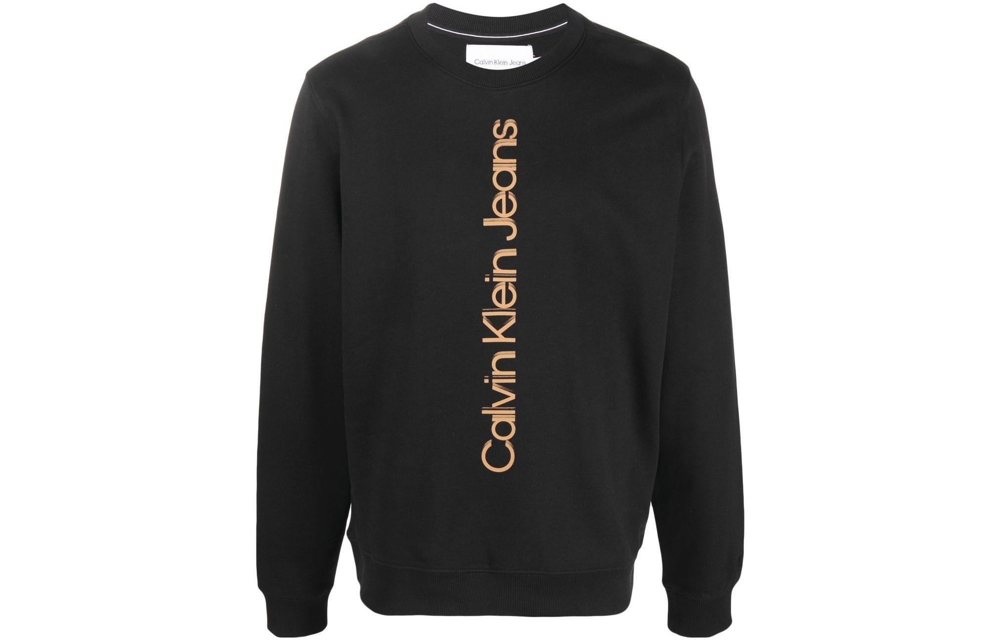 CK/Calvin Klein Black Cotton Crewneck Sweatshirt with Vertical Logo Print J30J320042BEH
