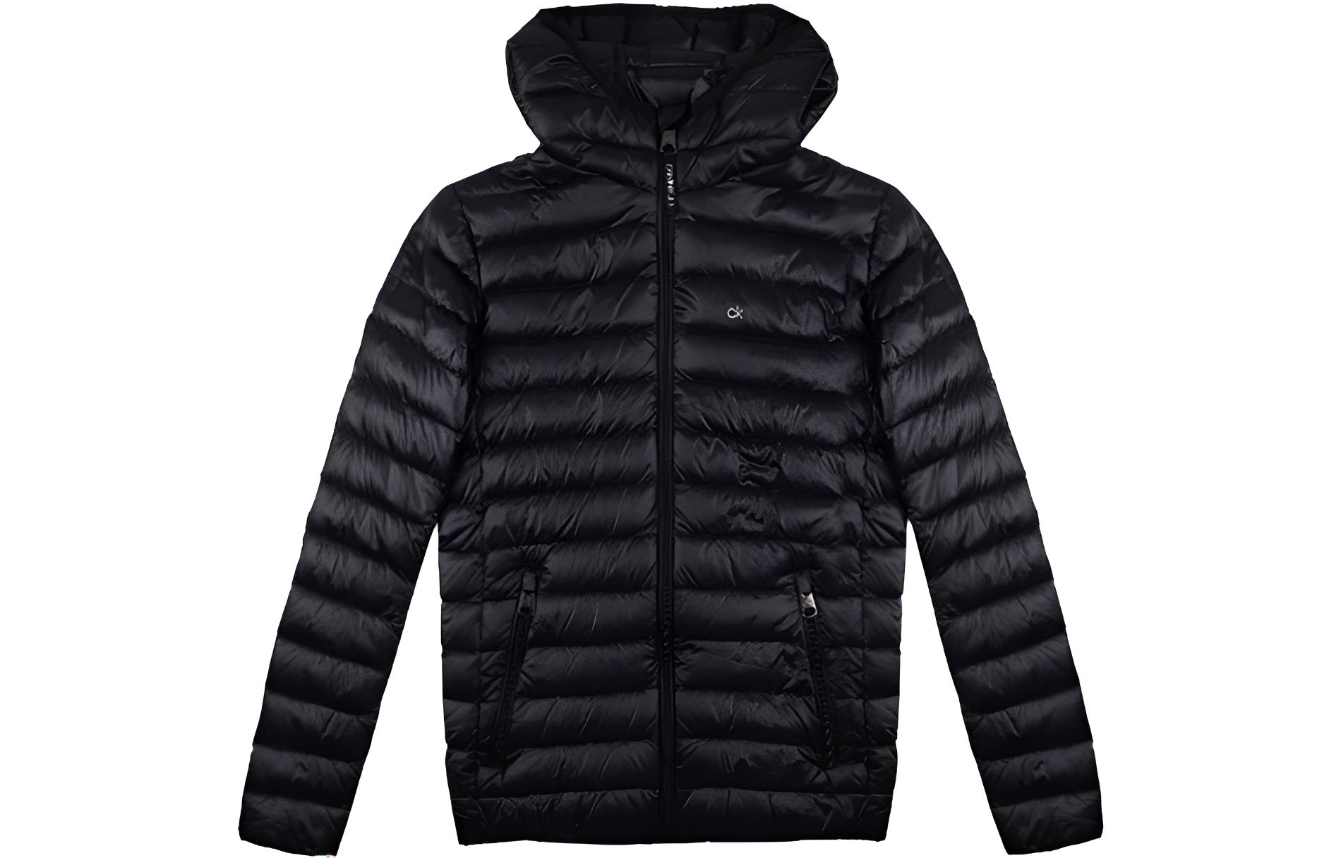CK/Calvin Klein Black Hooded Quilted Down Jacket CM918150-BLK