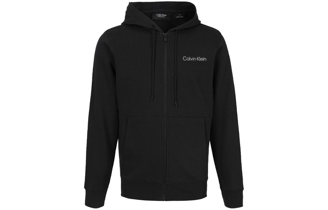 CK/Calvin Klein Black Solid Logo Print Drawstring Hooded Jacket 00GMS2J407-BAE