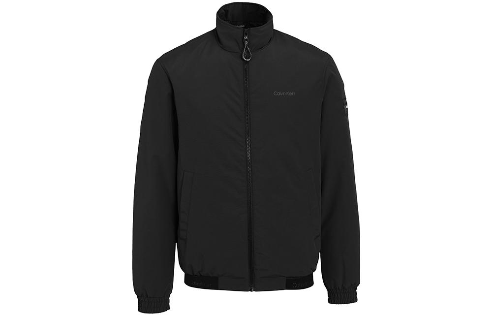 CK/Calvin Klein Black Solid Logo Print Stand Collar Jacket K10K107962-BEH