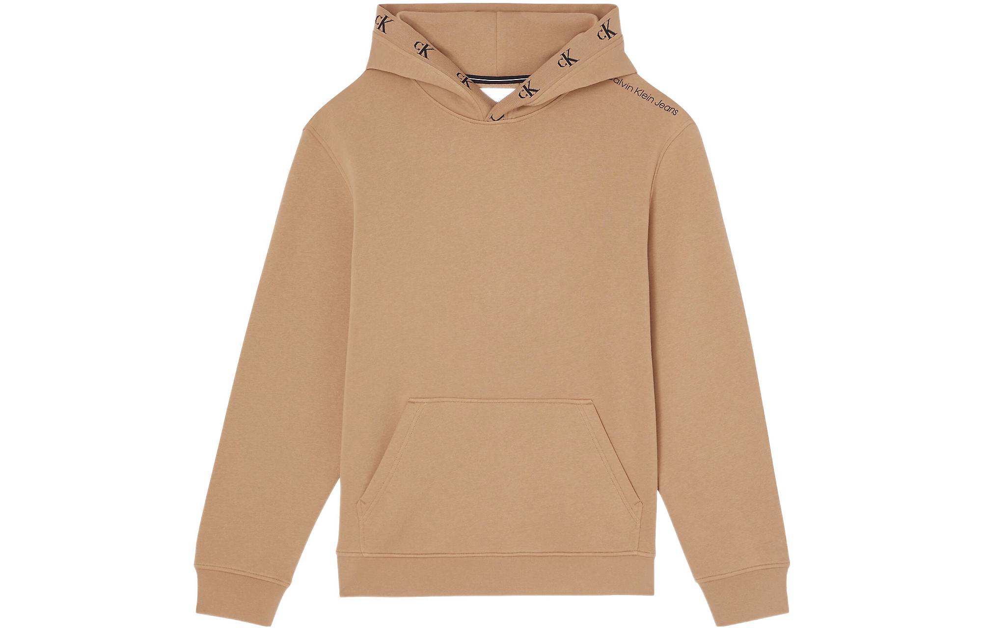 CK/Calvin Klein FW22 Solid Logo Embroidered Hoodie Unisex Camel Color J30J321883-GV7