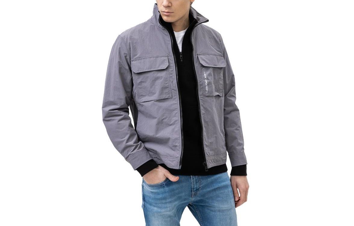 CK/Calvin Klein Grey Solid Zip-Up High Collar Jacket J30J319667-PTP