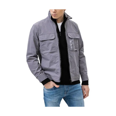 CK/Calvin Klein Grey Solid Zip-Up High Collar Jacket J30J319667-PTP