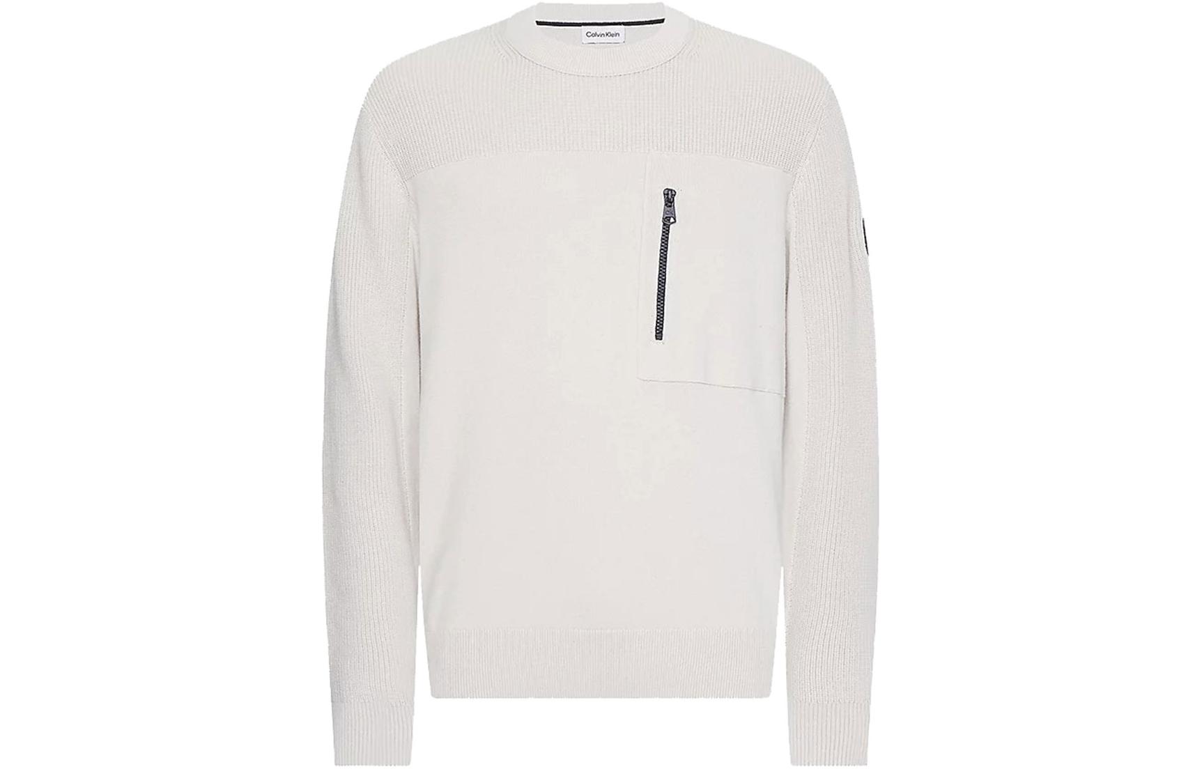 CK/Calvin Klein Men’s Beige Cotton Zip-Up Sweatshirt Jacket Long Sleeve K10K109523ACE