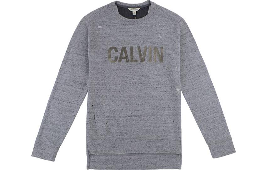 CK/Calvin Klein Solid Color Crewneck Pullover Long-Sleeve Sweatshirt Grey 41F5336