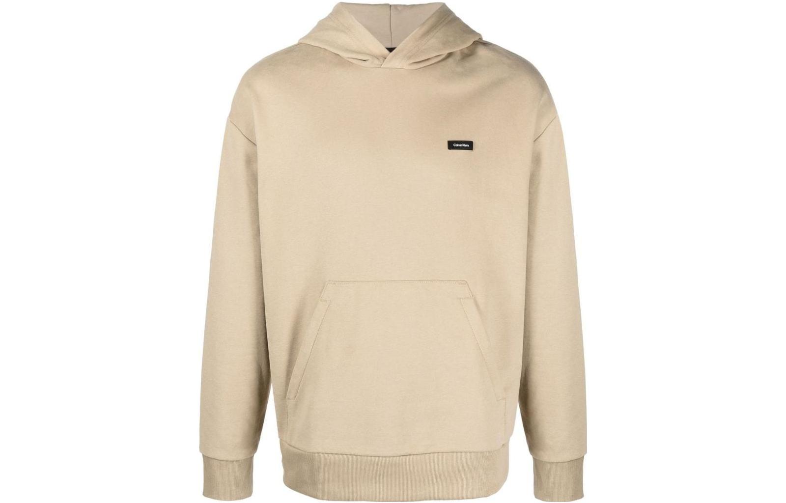 CK/Calvin Klein Solid Color Logo Patch Hoodie Beige K10K110606PF2