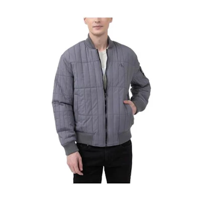 CK/Calvin Klein Solid Color Zip-Up Slim-Fit Jacket - Gray Long Sleeve J30J319677-PTP