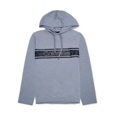 CK/Calvin Klein Solid Logo Hoodie Long Sleeve Sweatshirt - Gray NP2273O-046