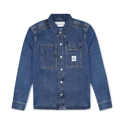 CK/Calvin Klein Solid Logo Patch Denim Jacket - Blue Long Sleeve 24027760-883