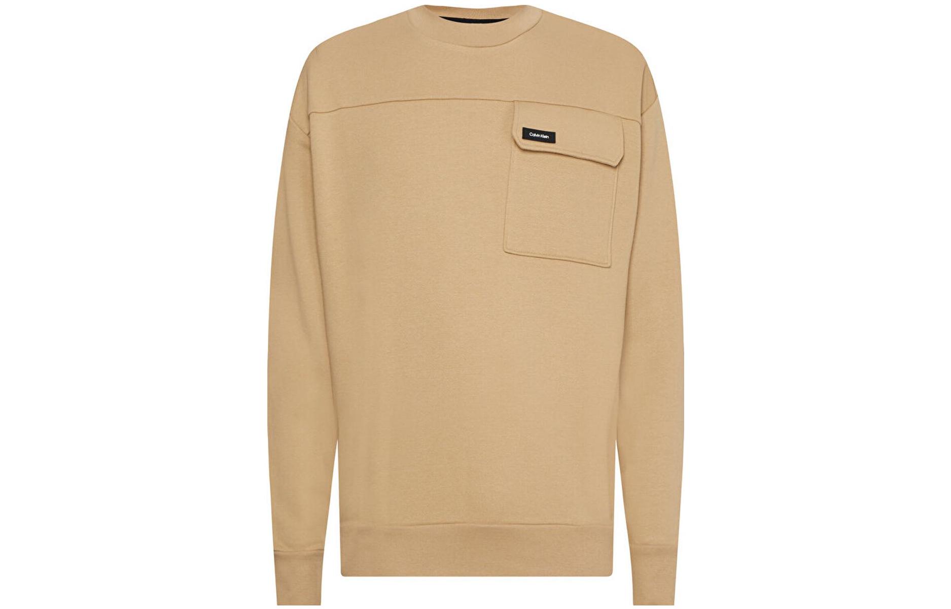 CK/Calvin Klein SS22 Plain Pullover Sweatshirt with Pocket Beige K10K109698-PF2