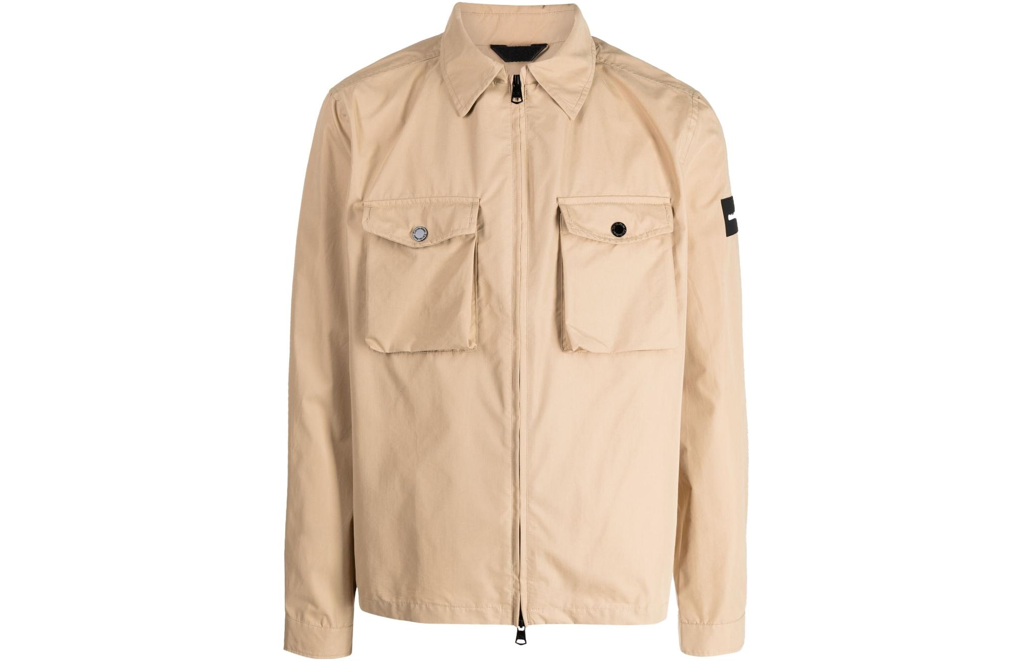 CK/Calvin Klein SS23 Logo Appliqué Zip-Up Shirt Jacket Beige () K10K107136PF2