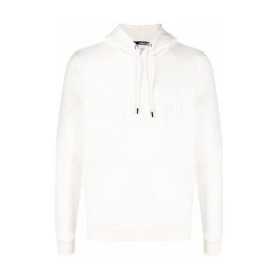 CK/Calvin Klein SS23 White Logo Embroidered Pullover Hoodie Men’s K10K107702-YAH