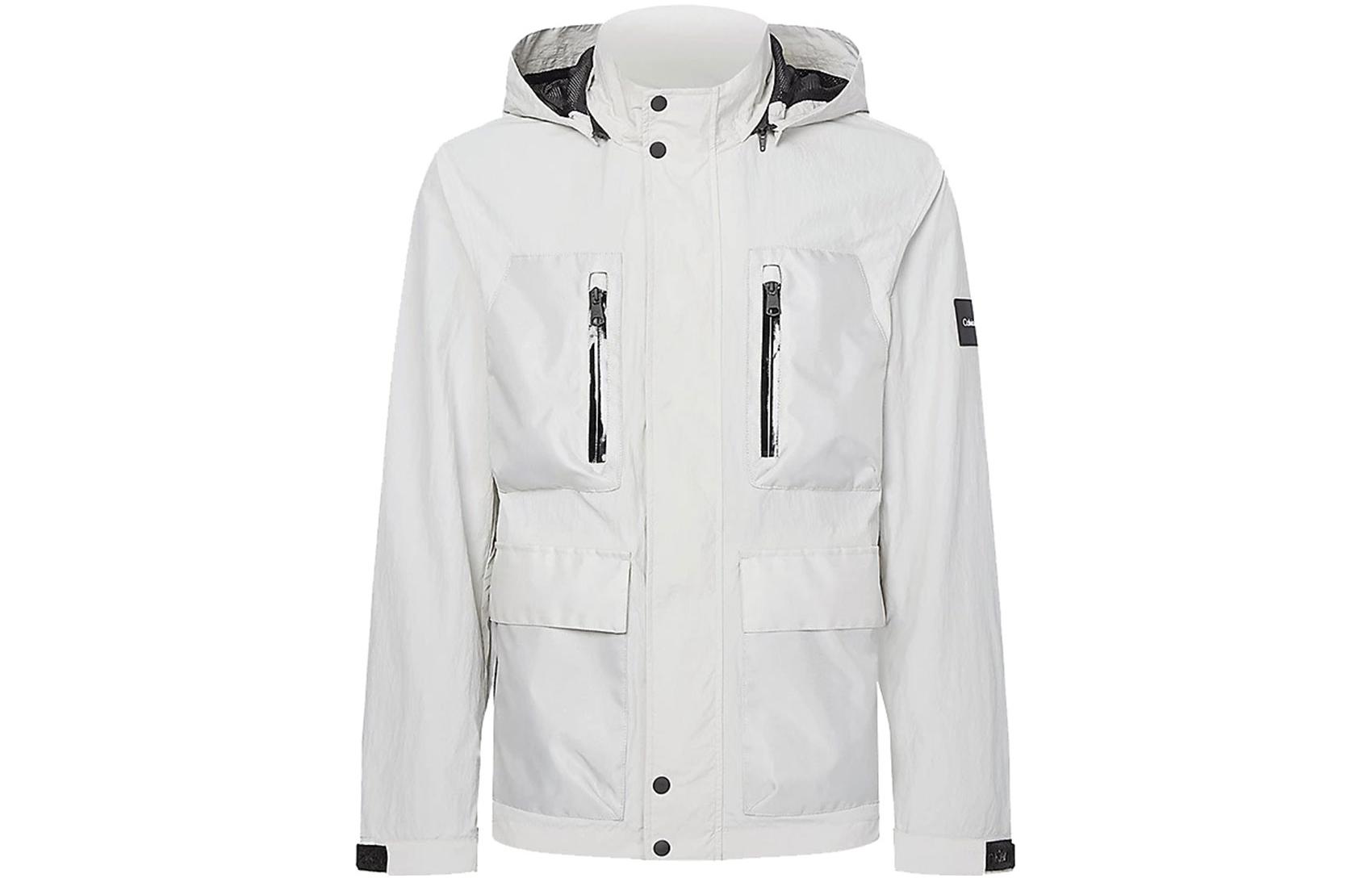 CK/Calvin Klein White Solid Zip Multi-Pocket Jacket K10K109425ACE