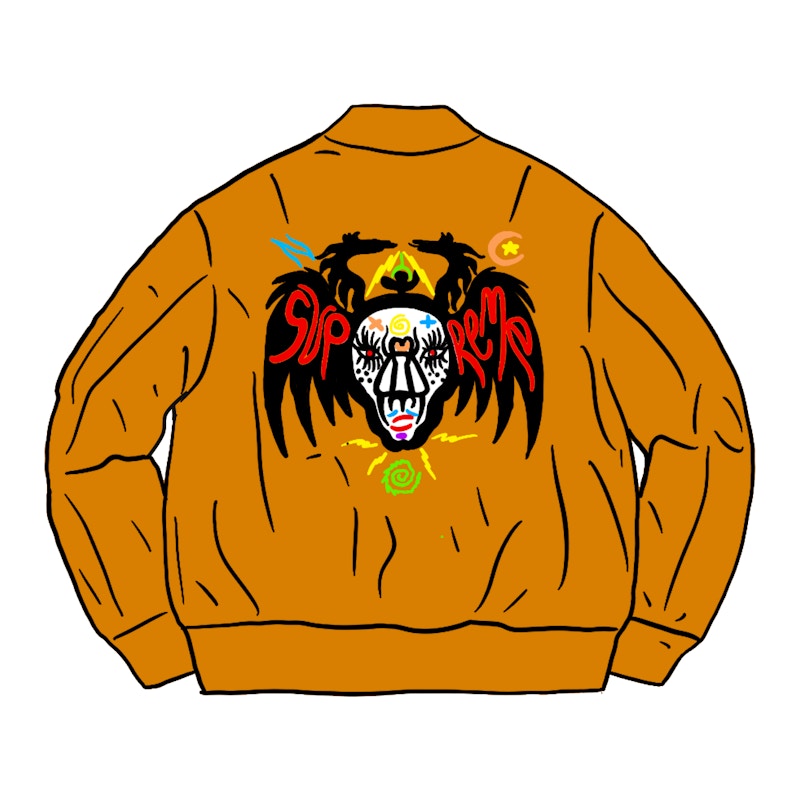 Buy Clayton Patterson x Supreme Skulls Velvet Bersulam MA-1 Emas.