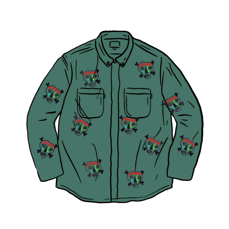 Buy Clayton Patterson x Supreme Kemeja Bordir Tengkorak Hijau Tua