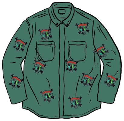 Clayton Patterson x Supreme 骷髏刺繡工作襯衫 灰綠色 Buy Clayton Patterson x Supreme 骷髏刺繡工作襯衫 灰綠色