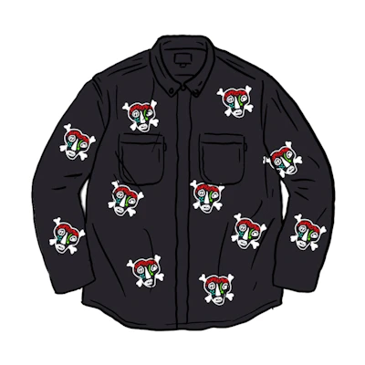 Clayton Patterson x Supreme Skulls Embroidered Work Shirt Black