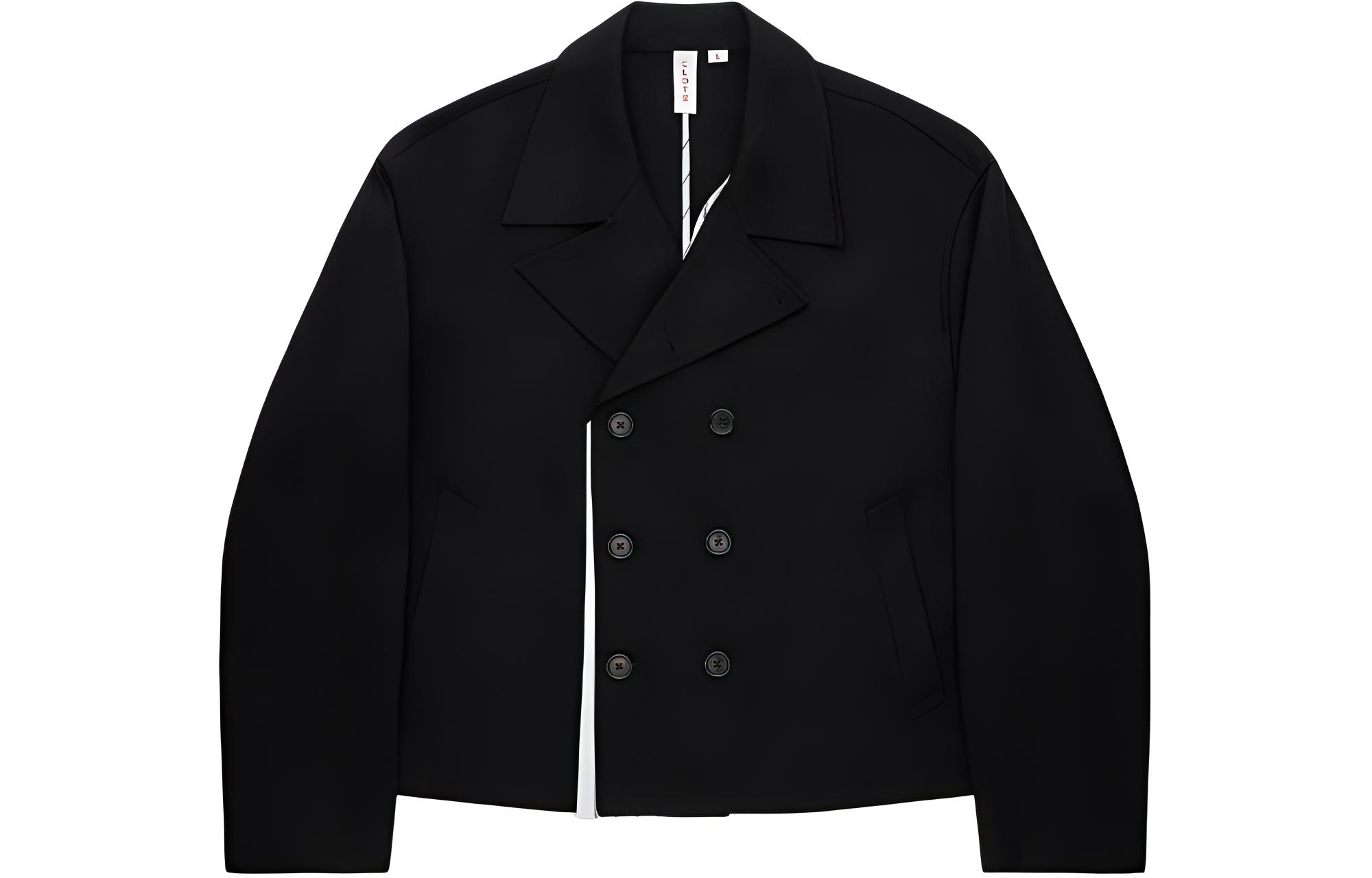 CLOT Double-Breasted Solid Black Long Sleeve Jacket for Men CLJK24S40003BK