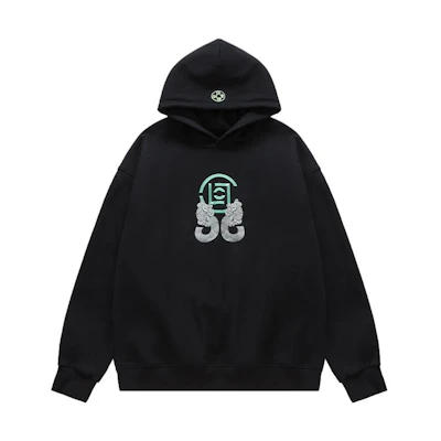 CLOT Dragon Jade Pendant Embroidered Hoodie Black Mens Pullover CTHD23F31021