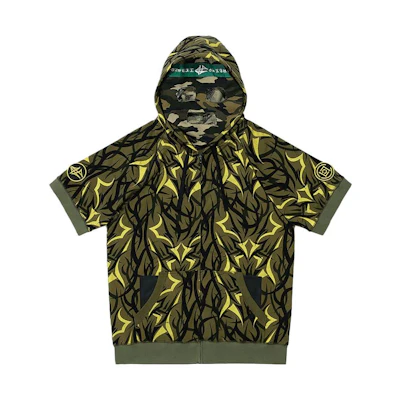 CLOT FW23 Alienegra Camo Olive Short Sleeve Zip Hoodie Unisex. CLZU23FAL303OL00S