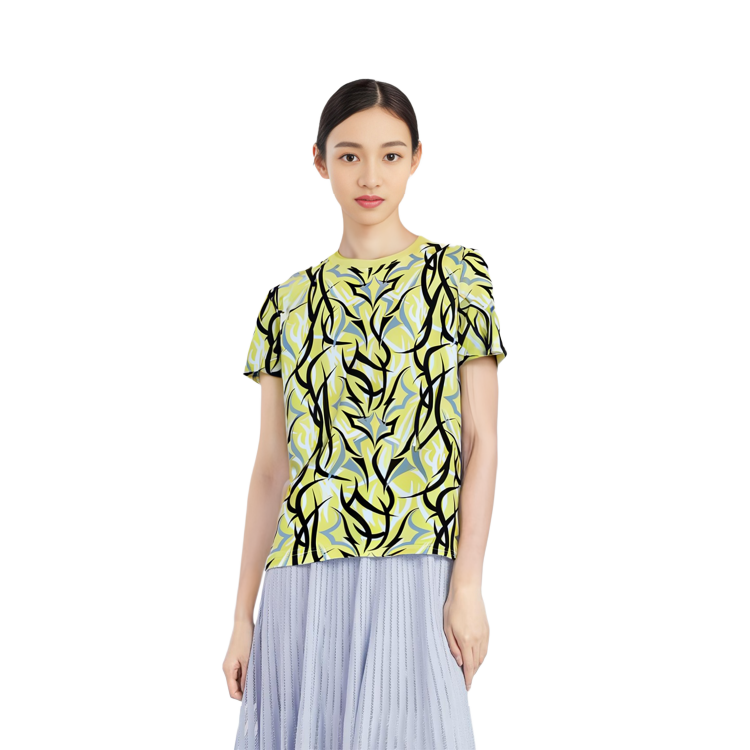 Cheap CLOT SS23 Alienegra Kuning Reflector Camo T-Shirt Uniseks Kuning. CLTE23FAL101YE