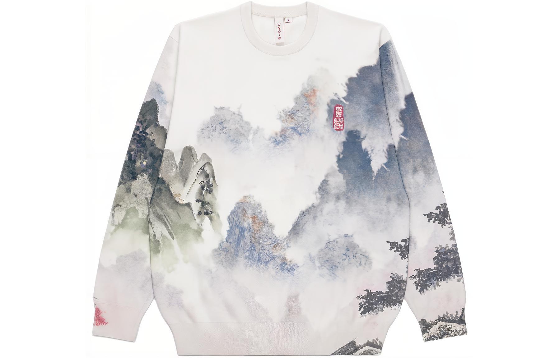 CLOT SS24 Ink Print Crewneck Pullover Long Sleeve Sweatshirt Unisex White. CLKN24S70005