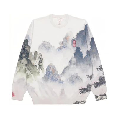 CLOT SS24 Ink Print Crewneck Pullover Long Sleeve Sweatshirt Unisex White. CLKN24S70005