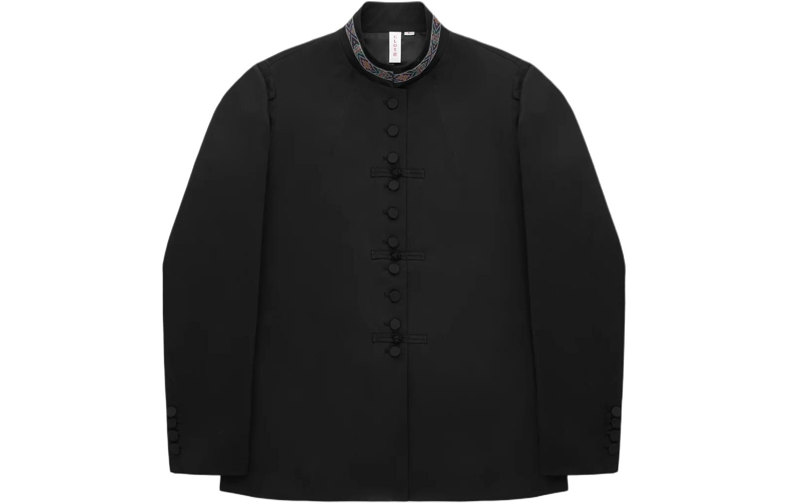 Order CLOT SS24 만다린 칼라 블랙 재킷 유니섹스 긴팔 아우터. CLJK24S40002