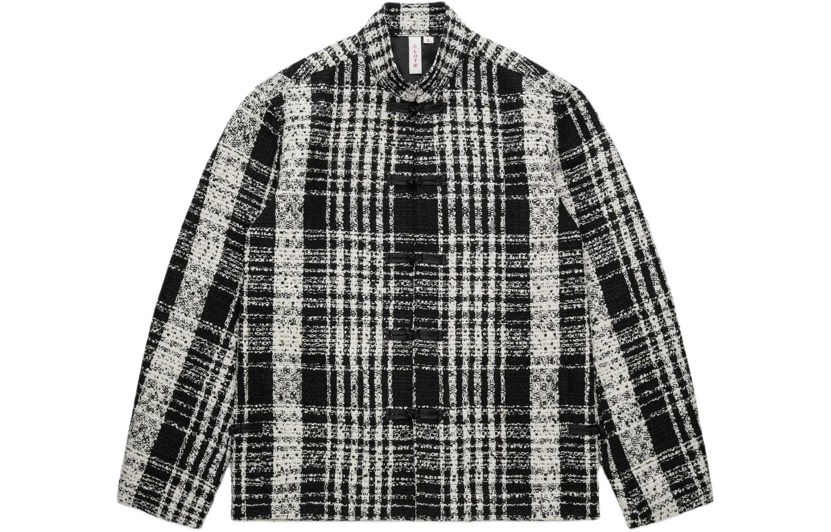 CLOT SS24 Mandarin Collar Plaid Button Jacket Unisex Black CLSH24S20010