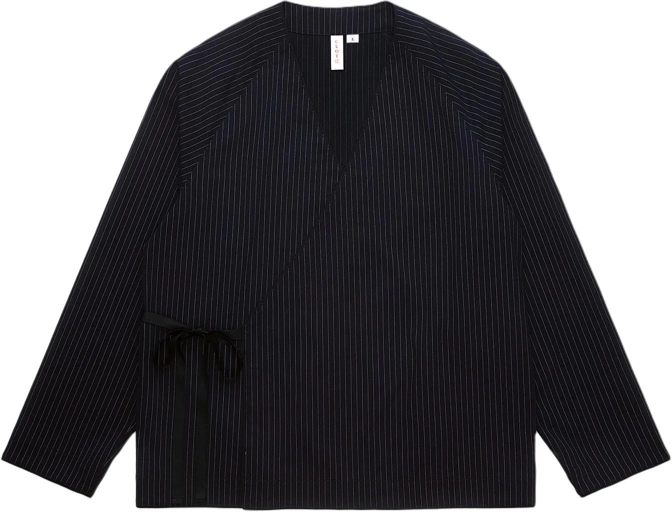 clot-ss-24-striped-v-neck-tie-kimono-style-long-sleeve-jacket-unisex-cljk-24-s40001